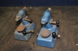 TWO VINTAGE DIAL GAUGE STANDS both appear to work but one has some surface rust both heights 18cm
