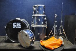 A CB DRUMS FIVE PIECE DRUM KIT including 22in Kick Drum, 16in floor tom, 13 and 12in rack toms (no