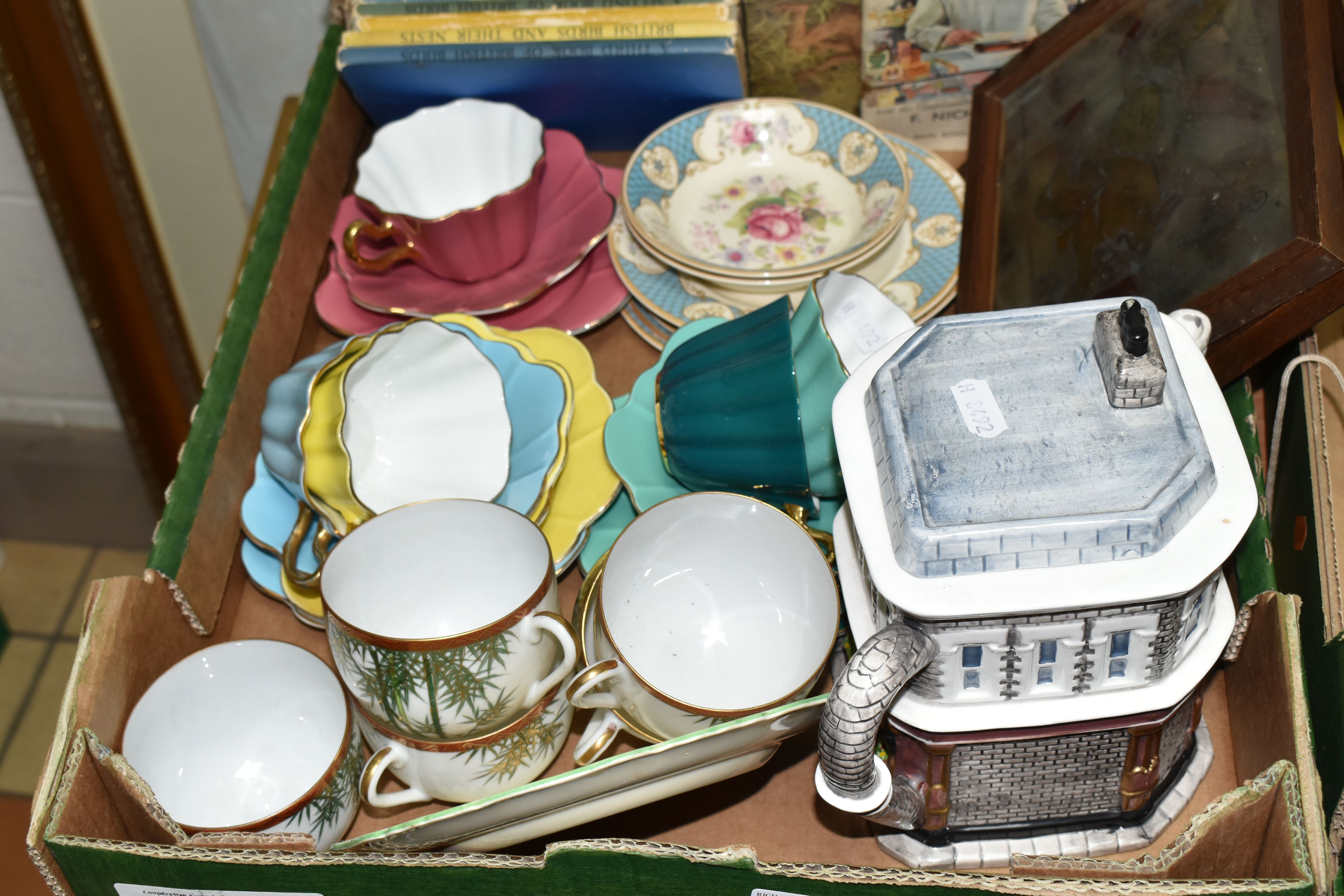 A BOX AND LOOSE CERAMICS, LADYBIRD BOOKS AND PICTURES ETC, to include Royal Stuart Harlequin cups, - Image 5 of 9