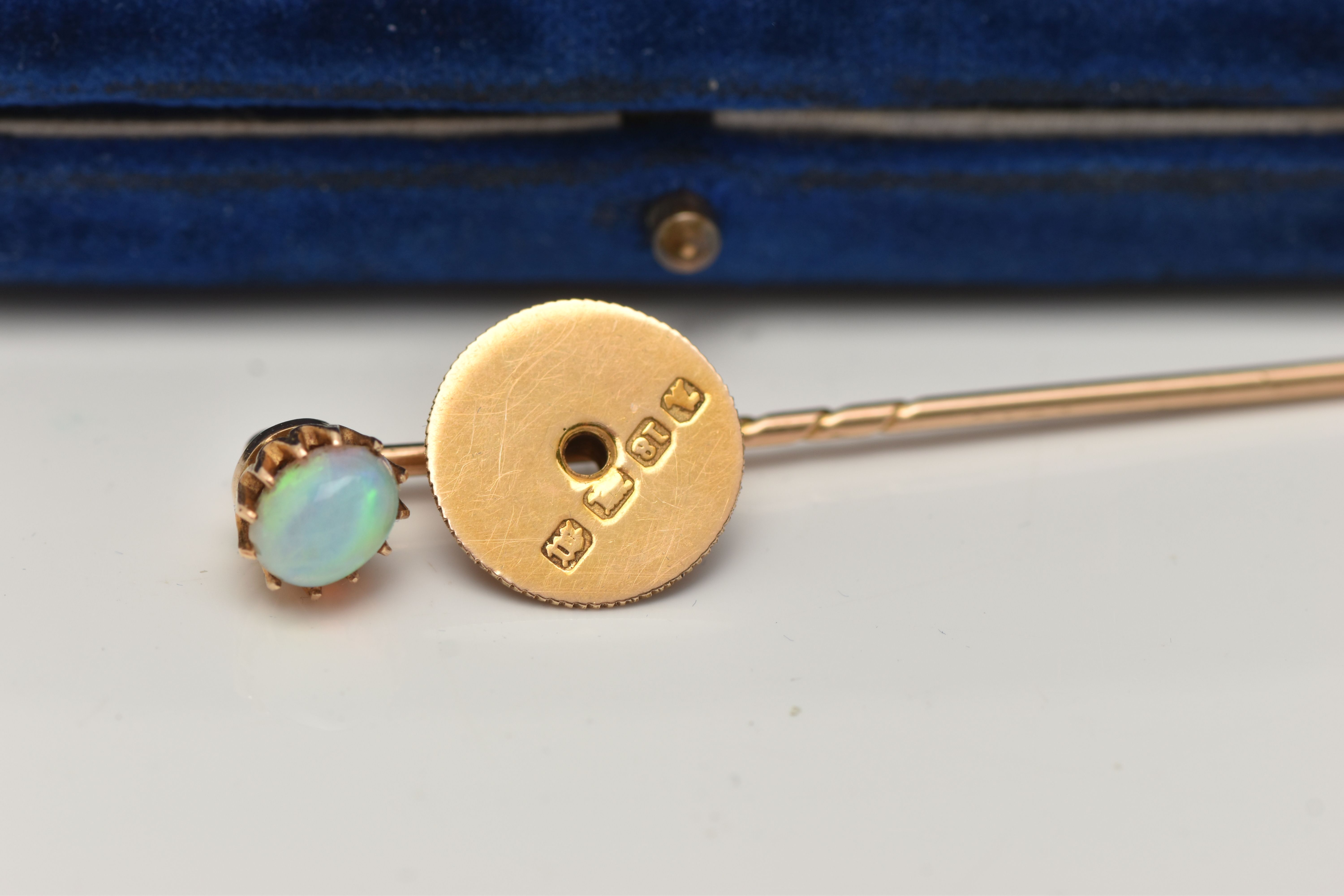 A VICTORIAN 18CT GOLD OPAL STICK PIN/DRESS STUD, oval opal cabochon in a claw setting, removeable, - Image 4 of 4