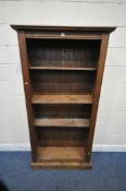 A TALL SLIM PINE OPEN BOOKCASE, width 97cm x depth 33cm x height 185cm (condition report: surface