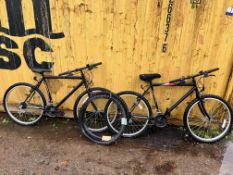 TWO TWIST GRIP GENTS BIKES, with 18 speed gears and 18 inch frame, with two spare wheels (