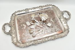 A PARCEL OF SILVER AND SILVER PLATE, the silver items comprising two rectangular vesta cases, both