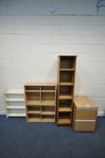 FOUR PIECES OF OAK EFFECT FURNITURE, to include a two drawer filing cabinet, width 49cm x depth 65cm