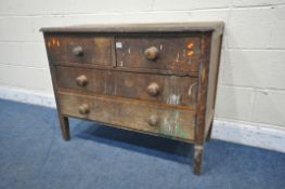 AN EARLY 20TH CENTURY OAK CHEST OF TWO SHORT OVER TWO LONG DRAWERS, on square tapered legs, width