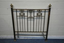 A HEAVY ARTS AND CRAFTS STYLE BRASS 4FT6 HEADBOARD, decorated with Art Nouveau motif
