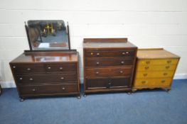 A 20TH CENTURY MAHOGANY TWO PIECE BEDROOM SUITE, comprising a dressing chest, with a single