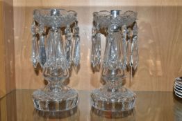A PAIR OF WATERFORD CRYSTAL LUSTRES, each with ten sets of crystal drops, Waterford acid etched