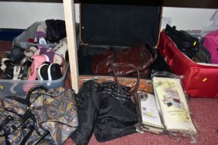 TWO BOXES AND TWO SUITCASES CONTAINING SHOES, BAGS AND SUNDRIES, to include slippers, shoes and