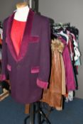 A QUANTITY OF MODERN UNUSED LADIES' CLOTHING, to include a brown leather jacket, black faux fur,