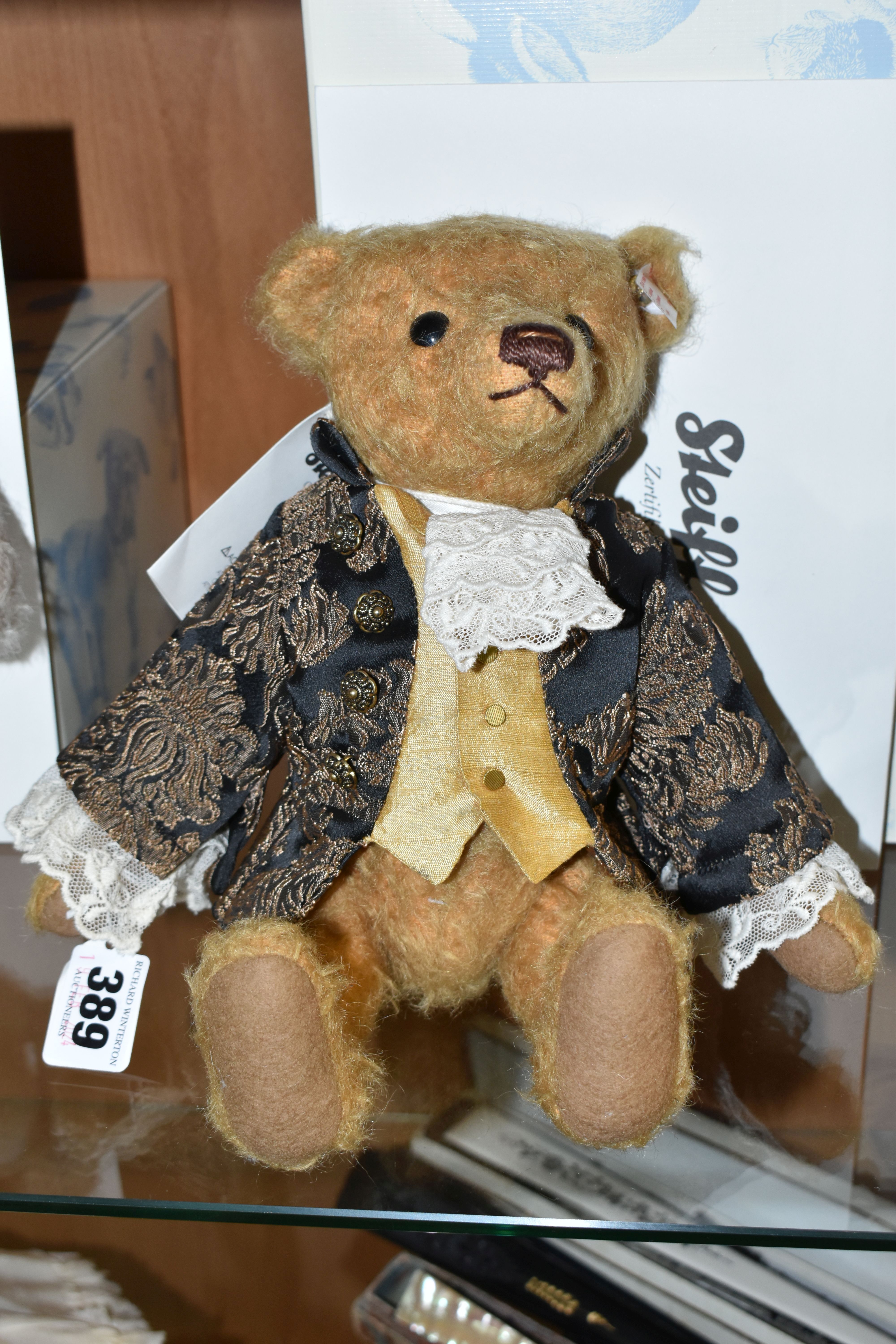 A BOXED LIMITED EDITION STEIFF SIR EDWARD TEDDY BEAR, with old gold mohair and cotton 'fur', gold
