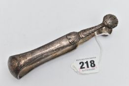 A PAIR OF 19TH CENTURY WHITE METAL SUGAR TONGS, POSSIBLY SCOTTISH PROVINCIAL, Fiddle and Shell style