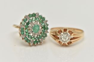 TWO GEM SET RINGS, the first a round brilliant cut diamond in an illusion setting, a raised mount