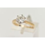 A 9CT GOLD MOISSANITE RING, the brilliant cut moissanite in a six claw setting, with 9ct hallmark,
