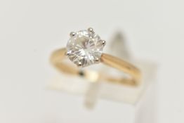 A 9CT GOLD MOISSANITE RING, the brilliant cut moissanite in a six claw setting, with 9ct hallmark,