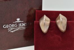 A PAIR OF 'GEORG JENSEN' CUFF EARRINGS, modernist earrings designed by 'Nanna Ditzel', design number