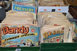 FOUR BOXES OF COMICS containing a large collection of The Beano, The Dandy, Hotspur, Valiant, The