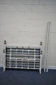 A WHITE PAINTED TUBULAR METAL 4FT6 BEDSTEAD, with drop in side rails and two sections of black metal