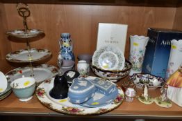A SMALL COLLECTION OF NAMED CERAMICS ETC, to include a boxed Royal Doulton 'Linda' figurine, two