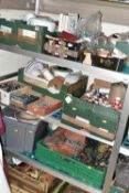 FOURTEEN BOXES OF HABERDASHERY AND SUNDRY ITEMS ETC, to include reels of commercial sewing machine