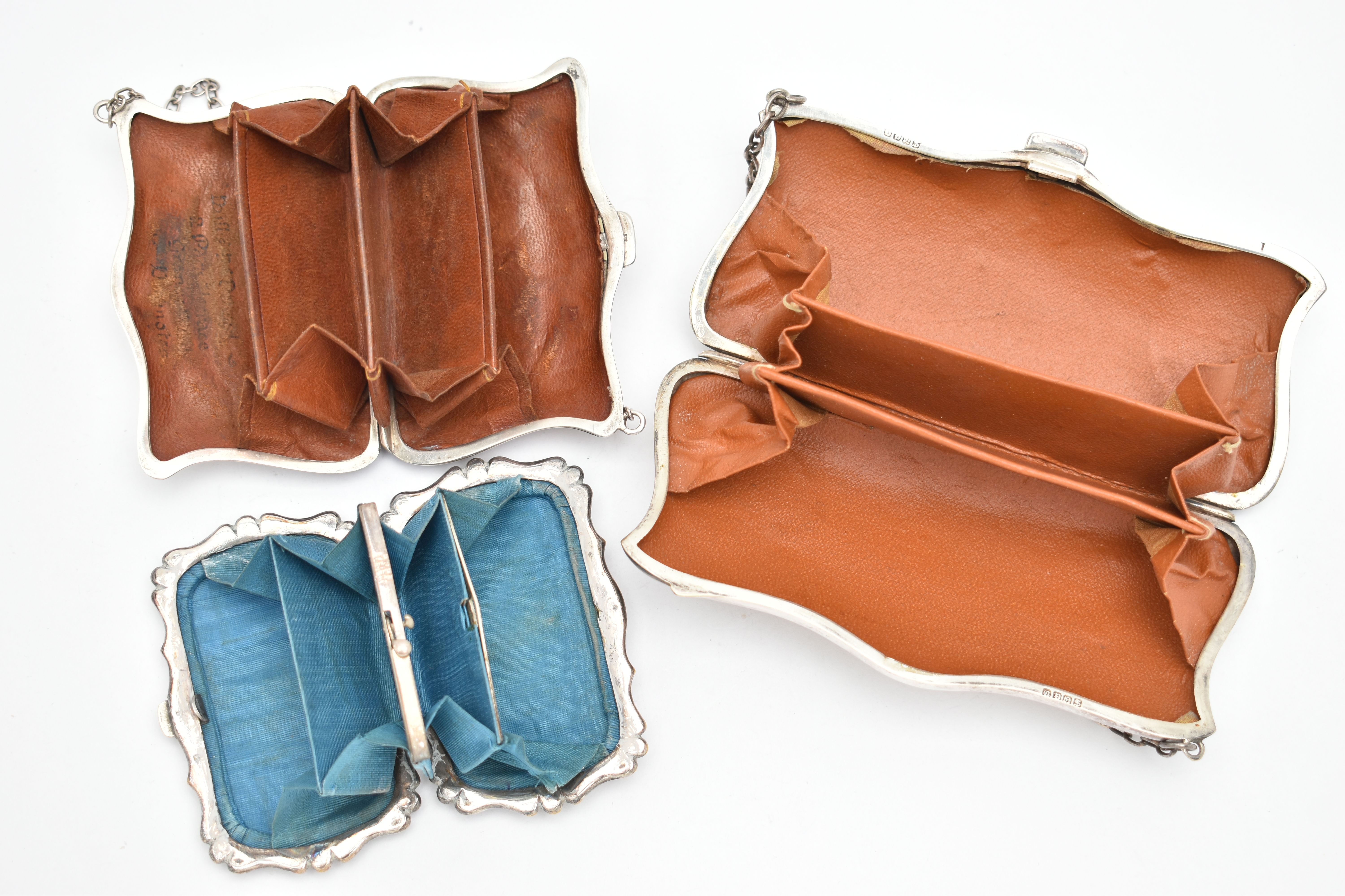 A SILVER COIN PURSE AND TWO OTHERS, an early 20th century silver Art Nouveau pattern purse, - Image 3 of 3