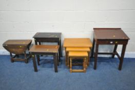 A SELECTION OF OCCASIONAL FURNITURE, to include a stained pine school desk, with a pen tidy, ink
