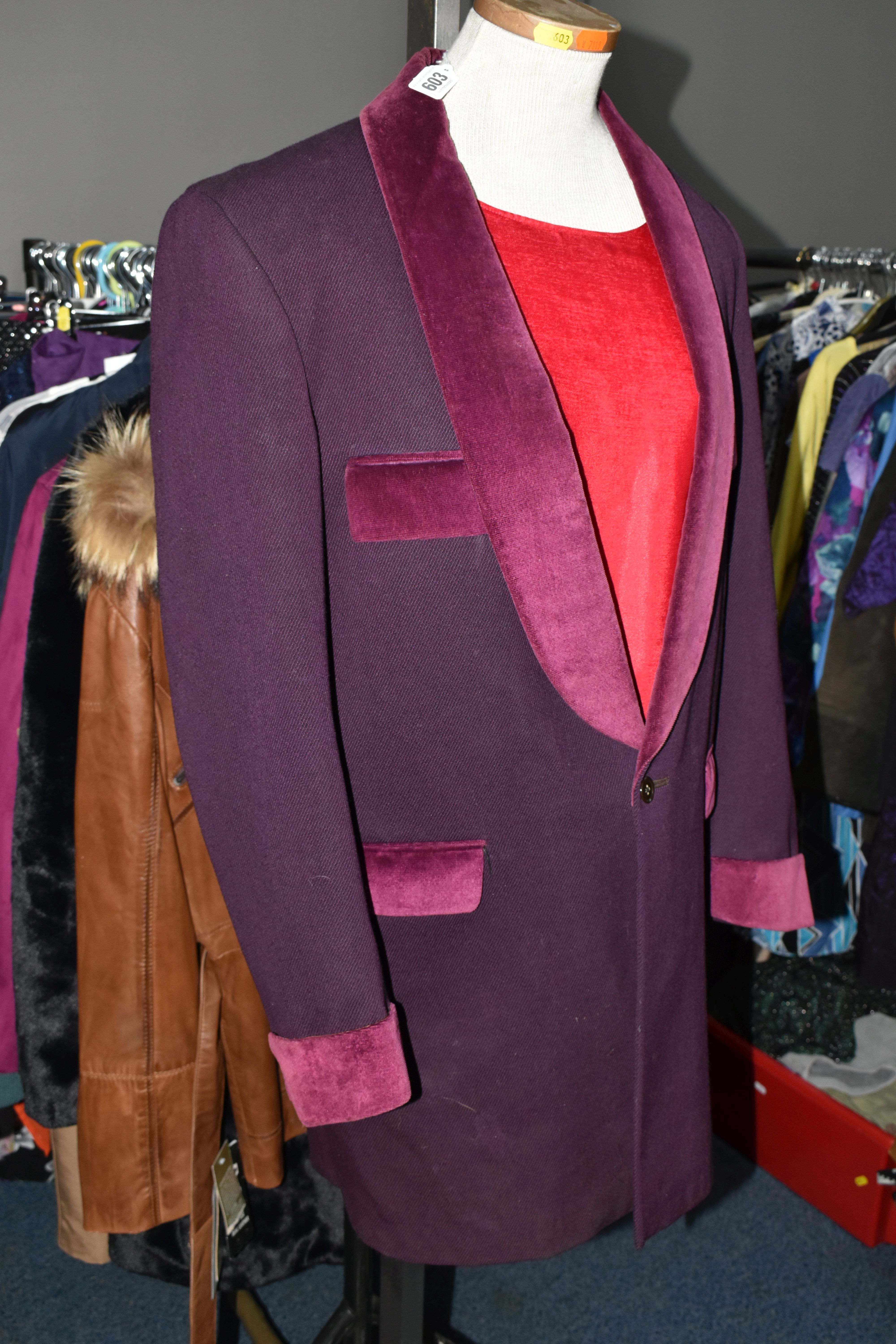 A QUANTITY OF MODERN UNUSED LADIES' CLOTHING, to include a brown leather jacket, black faux fur, - Image 3 of 27