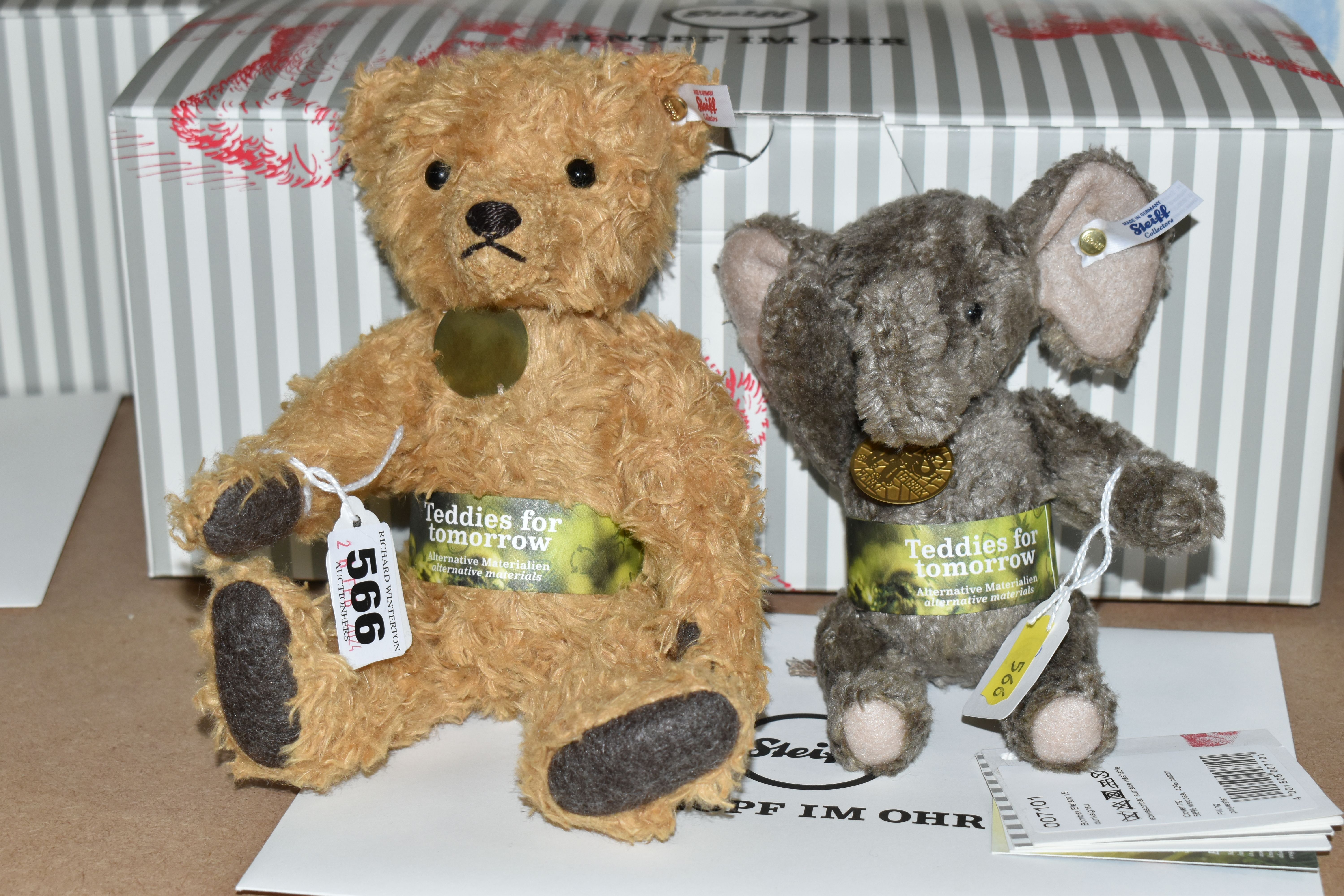 A BOXED LIMITED EDITION STEIFF TEDDY FOR TOMORROW HANNA TEDDY BEAR NO. 006135 AND AN UNBOXED TEDDIES