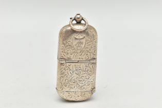 A LATE VICTORIAN SILVER COMBINATION VESTA/SOVEREIGN CASE, of a rounded rectangular form with ivy