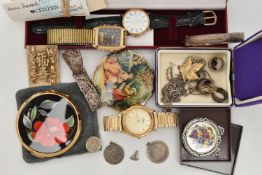 AN ASSORTMENT OF JEWELLERY AND WATCHES, to include a silver filigree bracelet, hallmarked Birmingham