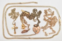 AN ASSORTMENT OF 9CT GOLD AND YELLOW METAL JEWELLERY, to include a gold heart locket, hallmarked 9ct