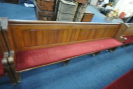 A PAIR OF 20TH CENTURY PINE CHURCH PEW, from Chase Terrace Methodist Church, with burgundy