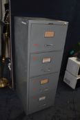 A VINTAGE METAL FOUR DRAWER FILING CABINET with key, badged Sankey Sheldon height 132cm