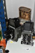 VINTAGE MAMIYA ROLL FILM CAMERAS AND LENSES, comprising a Mamiya C220 Professional camera fitted