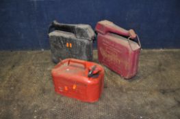THREE VINTAGE FUEL CANS including an Eversure and a Baronet both with integrated nozzles and a