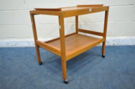 BL MOBLER, A MID CENTURY DANISH TEAK TWO TIER TROLLEY, with a removable tray top, width 71cm x depth