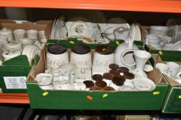 FIVE BOXES OF KERNEWEK POTTERY DINNERWARE, to include a large quantity of 'Daisy' pattern