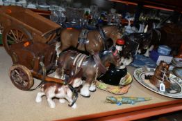 A COLLECTION OF NAMED CERAMICS, comprising four ceramic shire horses (one has a reglued ear, one has