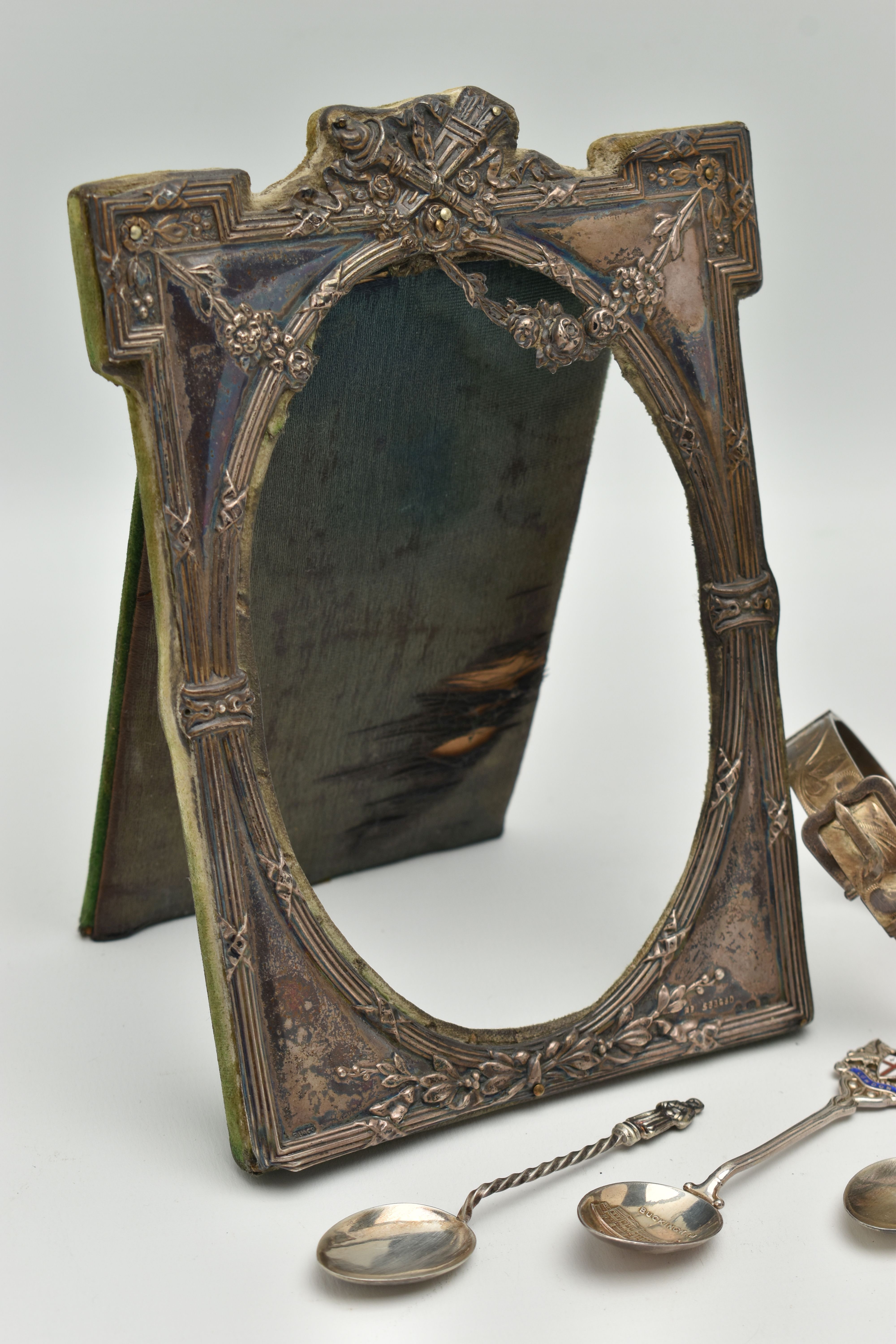 TWO SILVER PHOTO FRAMES, A SILVER BANGLE AND TEASPOONS, two early 20th century - Image 3 of 6