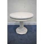 A CONTINENTAL MARBLE TOP CIRCULAR SIDE TABLE, raised on a moulded resin Corinthian style support