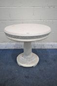 A CONTINENTAL MARBLE TOP CIRCULAR SIDE TABLE, raised on a moulded resin Corinthian style support