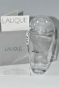 A BOXED LALIQUE 'BUCOLIQUE' 2006 TALL PERFUME BOTTLE, the clear body having internal stopper, the