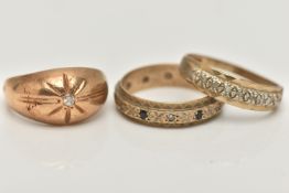 A SELECTION OF 9CT YELLOW GOLD GEM SET AND DIAMOND RINGS, to include a diamond single stone ring set
