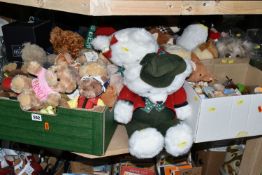 THREE BOXES AND LOOSE OF MODERN SOFT TOYS, including two miniature bears in Perspex cases, key rings