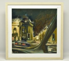 PETER COLLINS (BRITISH 1938-) 'VIEW OF THEATRE ROYAL AT NIGHT', a view from inside a car of the