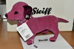 A BOXED LIMITED EDITION STEIFF 'SELECTION DACHSHUND ROMEO', with a pink-mauve cotton corduroy