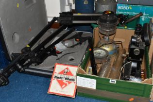 TWO BOXES OF MISCELLANEOUS SUNDRIES, to include a set of Bruel & Kjaer miniature connectors