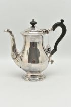 AN ELIZABETH II SILVER TEAPOT, polished bell shape, shell pattern to the base of the spout, hinged