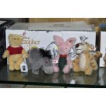 A BOXED STEIFF LIMITED EDITION DISNEY CHRISTOPHER ROBIN GIFT SET OF FOUR CHARACTERS, (Piglet,