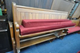NINE 20TH CENTURY PINE CHURCH PEWS, from Chase Terrace Methodist Church, all with burgundy